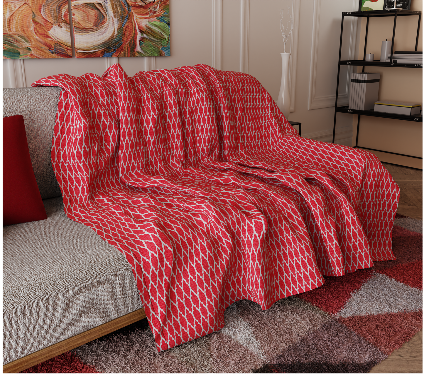 Red Quatrefoil Sofa Cover