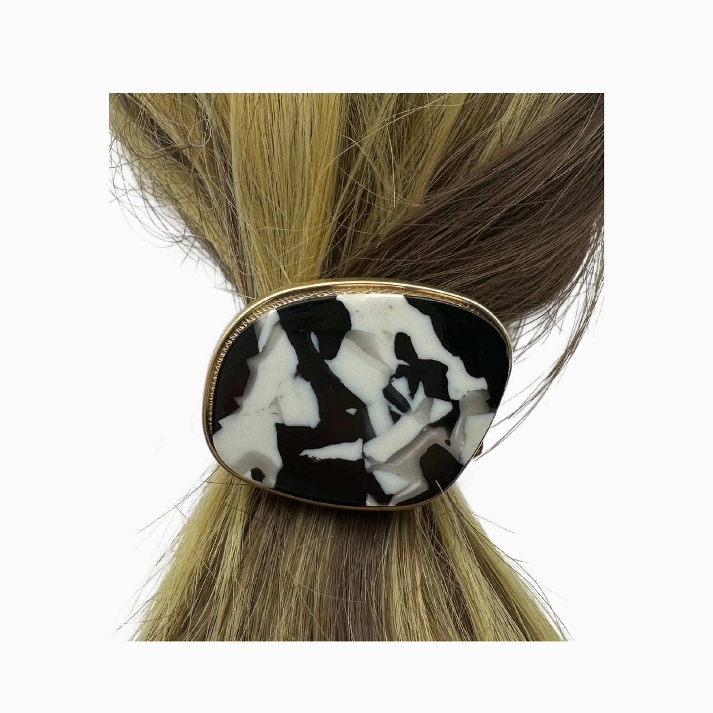 Francesca - Statement Hair Tie with Modern Black & White Stone Pattern