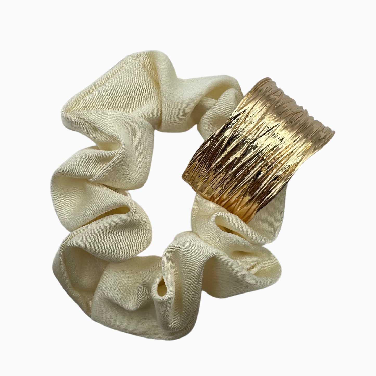 Vivienne Luna - Ivory Satin Scrunchie with Gold Detail – Elegant Hair Accessory for Women