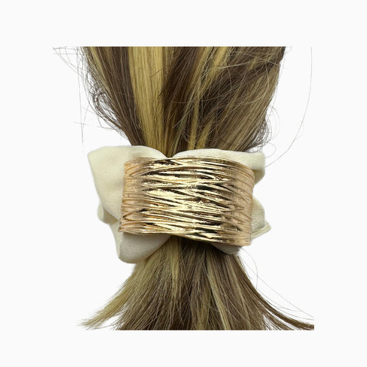 Vivienne Luna - Ivory Satin Scrunchie with Gold Detail – Elegant Hair Accessory for Women