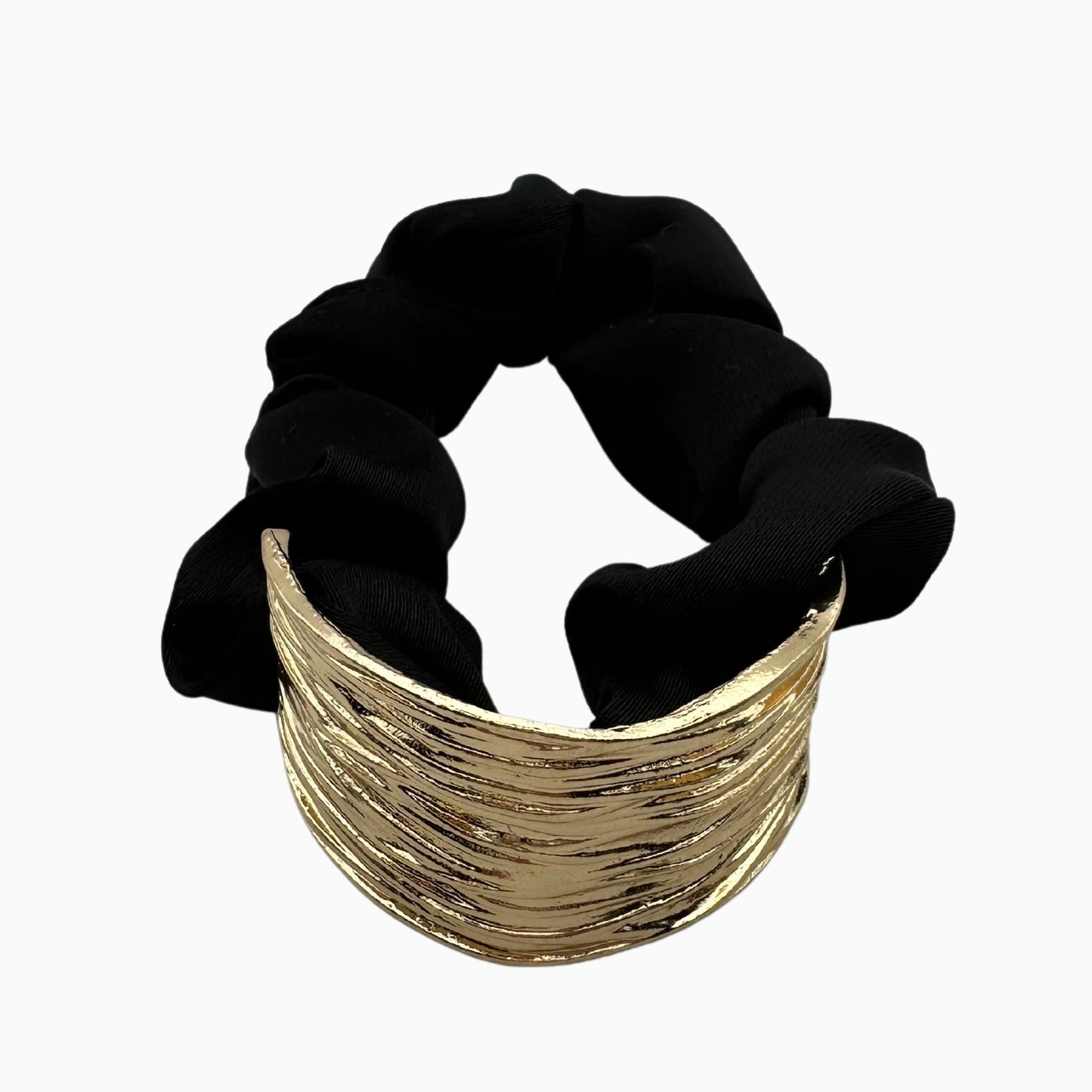 Vivieenne - Luxury Black Satin Scrunchie with Gold Accent – Premium Hair Accessory