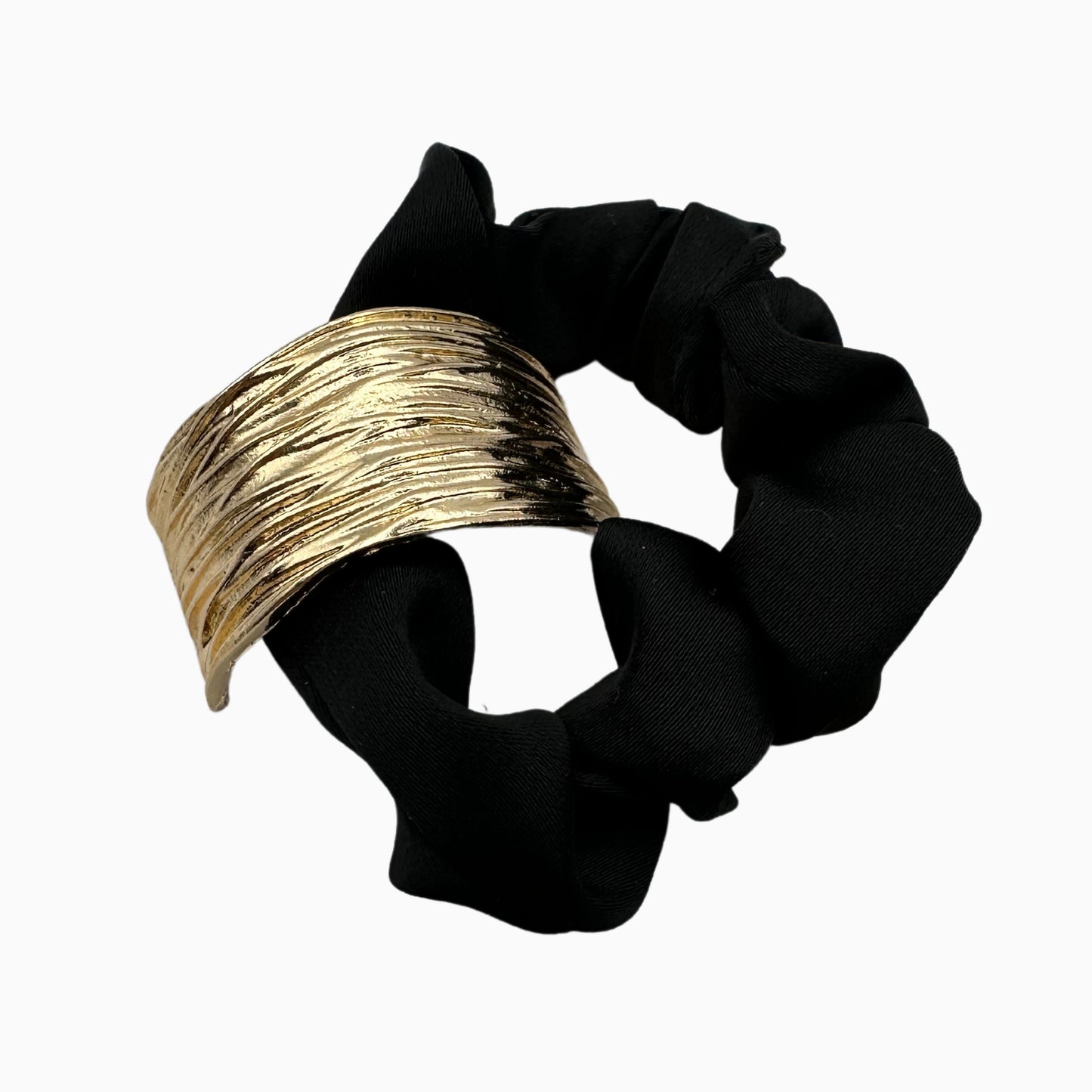 Vivieenne - Luxury Black Satin Scrunchie with Gold Accent – Premium Hair Accessory