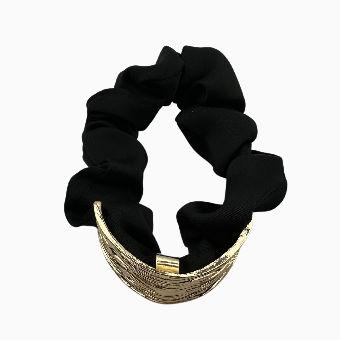 Vivieenne - Luxury Black Satin Scrunchie with Gold Accent – Premium Hair Accessory