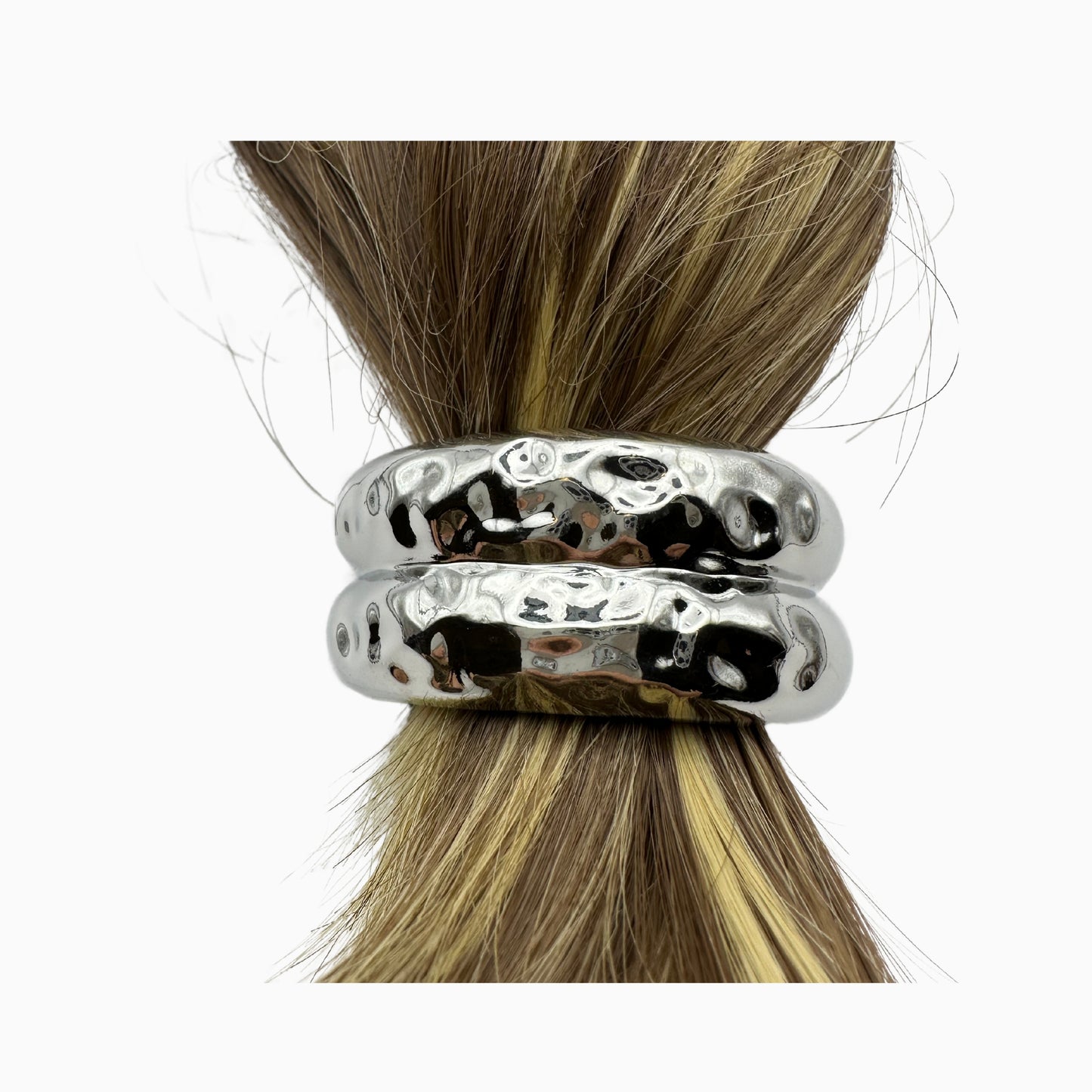 Lila - Silver Hammered Metal Hair Tie: Chic Hair Accessory